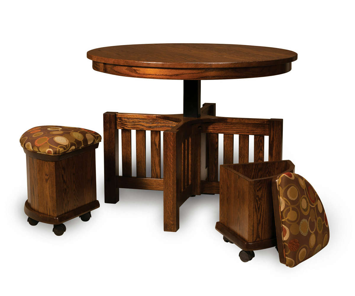 5 Piece Round Table Bench Set with Storage Benches - Image 2