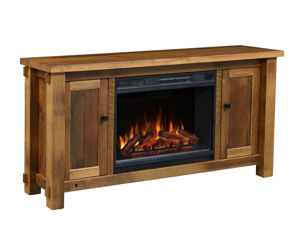 Timber Frame TV Stand With Fireplace