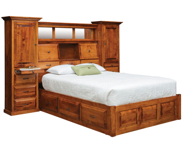 Raised Platform Storage Bed With Wall Unit