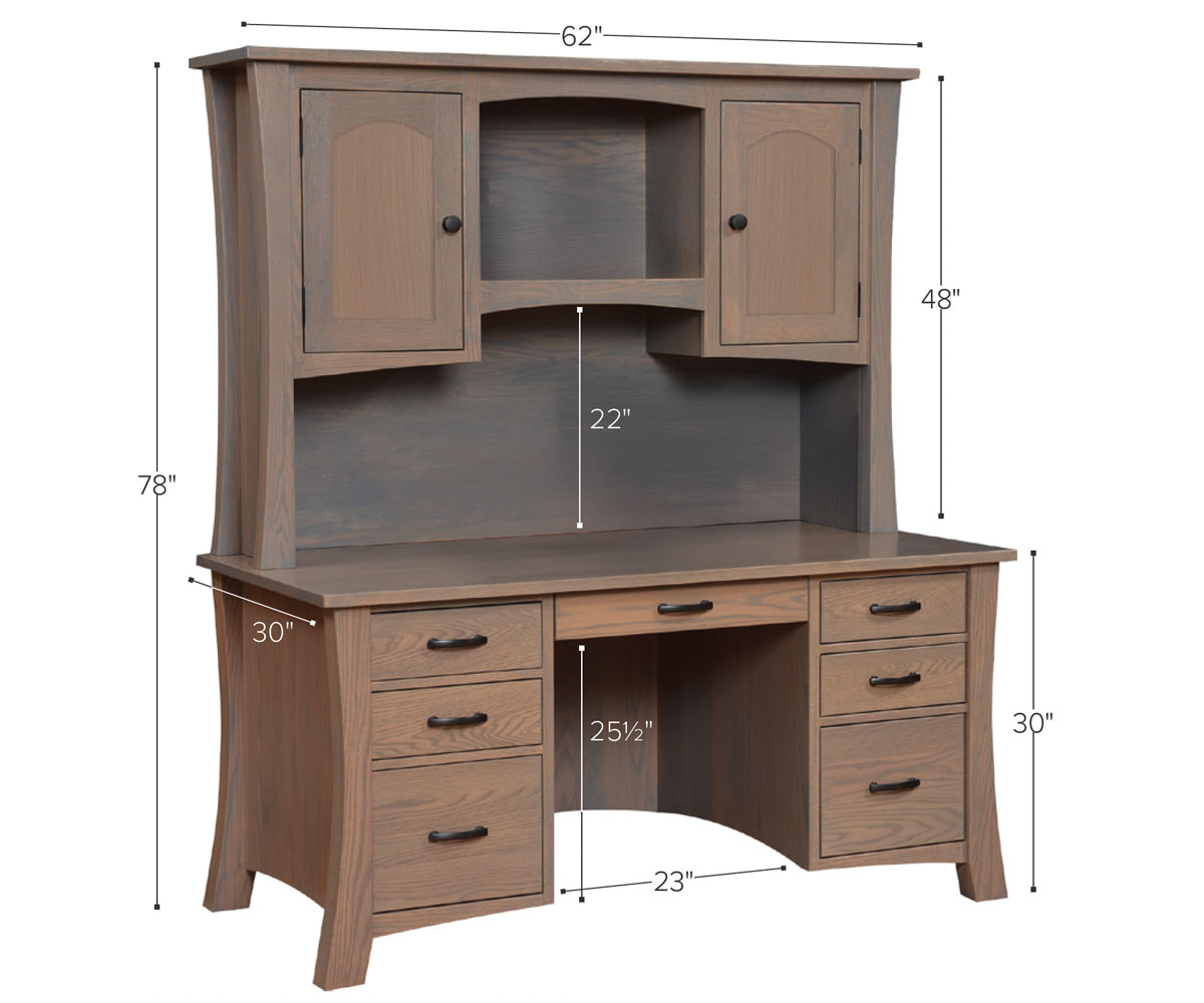 62" Jefferson Flat Top Desk With Hutch - Image 3