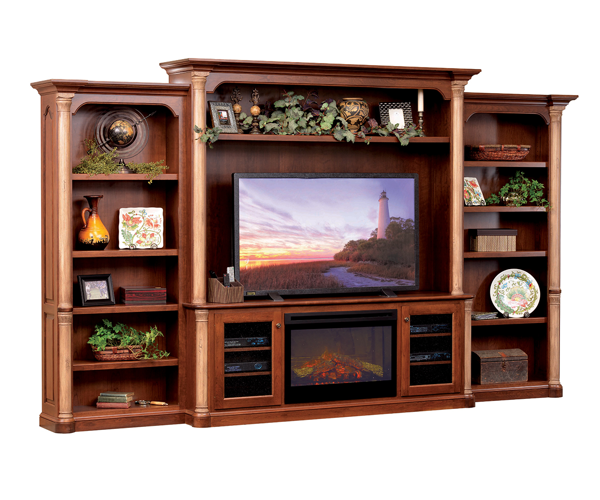 Jefferson Entertainment with Side Bookcases & Fireplace